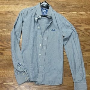 Super dry lined blue dress up shirt mens size medium